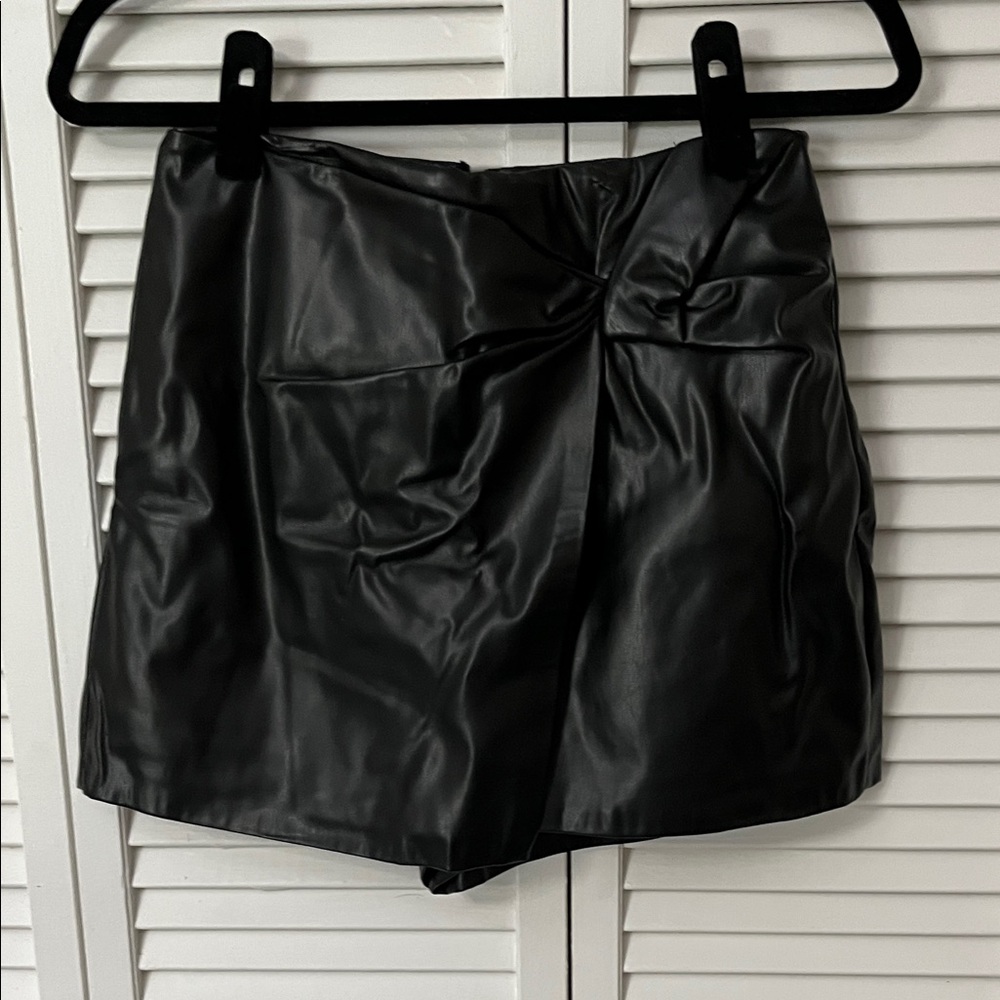 Anna Grace Black Faux Leather Skorts